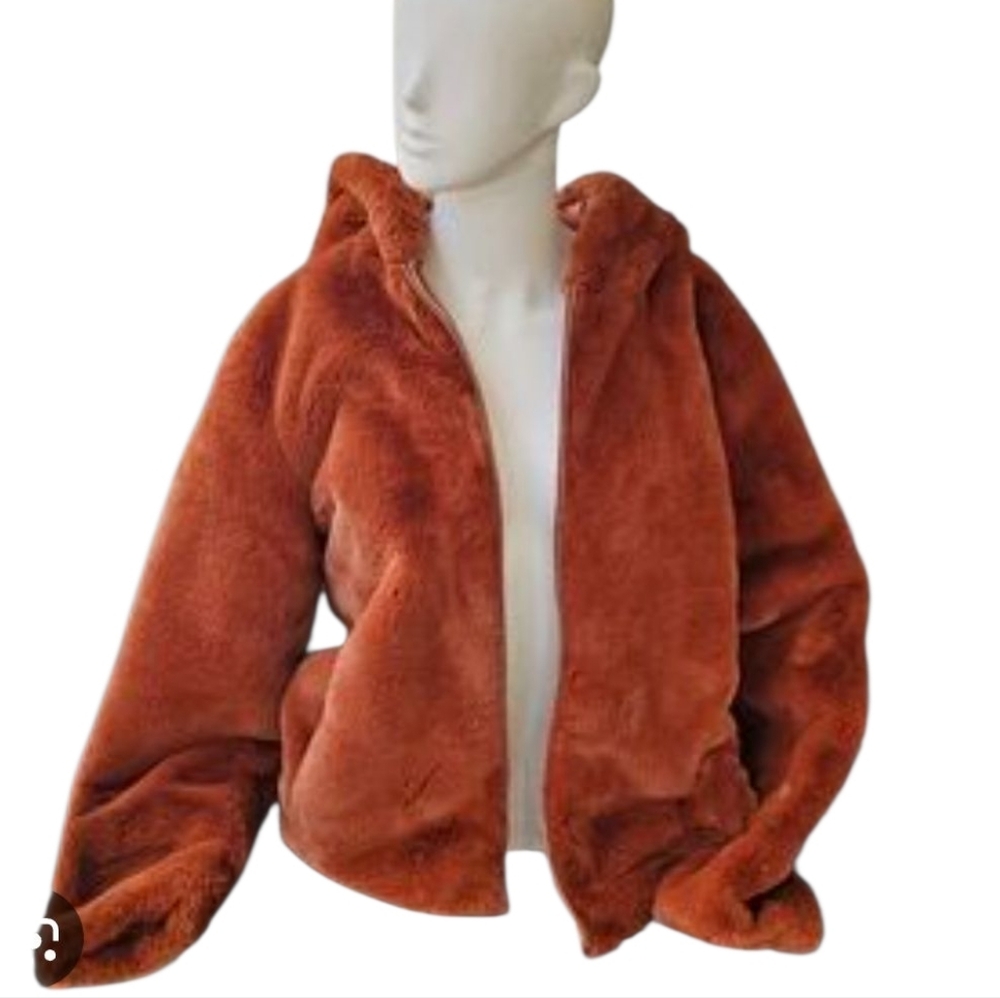 Rachel Zoe, hooded Teddy zip up faux fur Teddyjacket Sz M